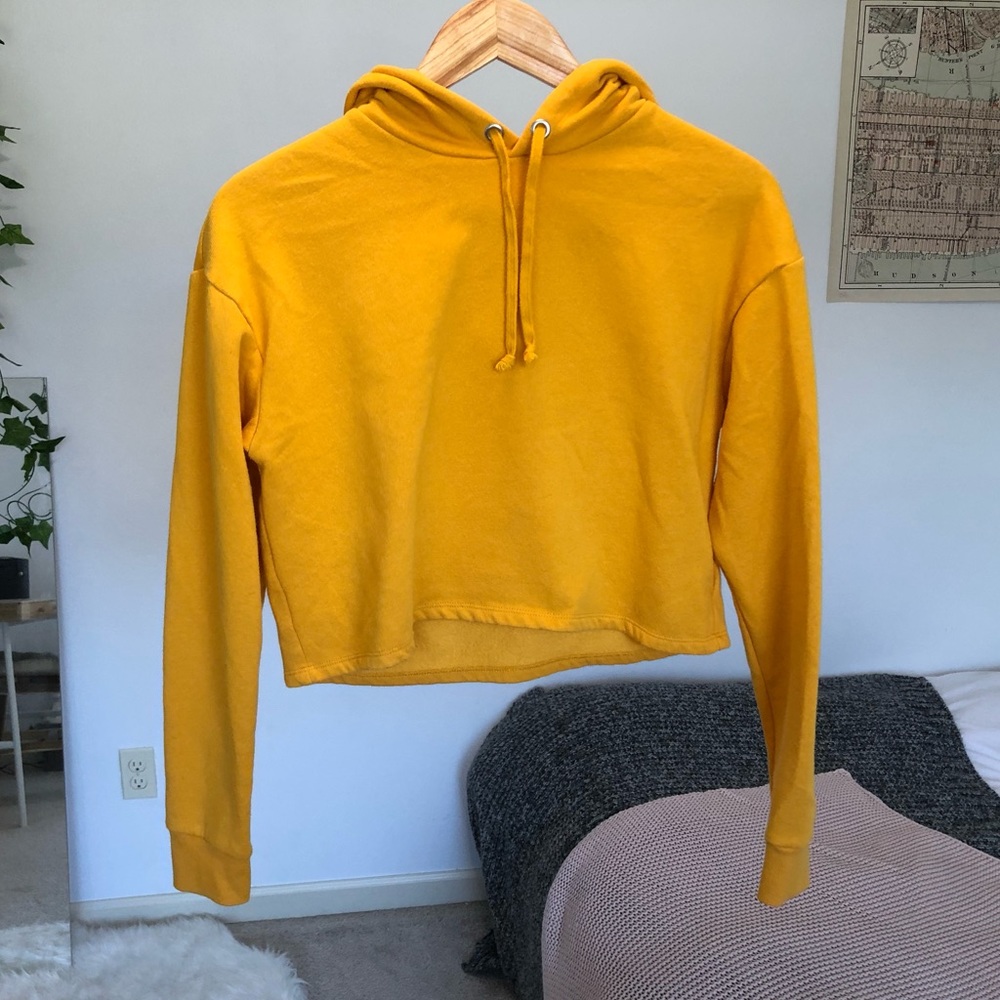 yellow mustard orange cropped sweatshirt hoodie